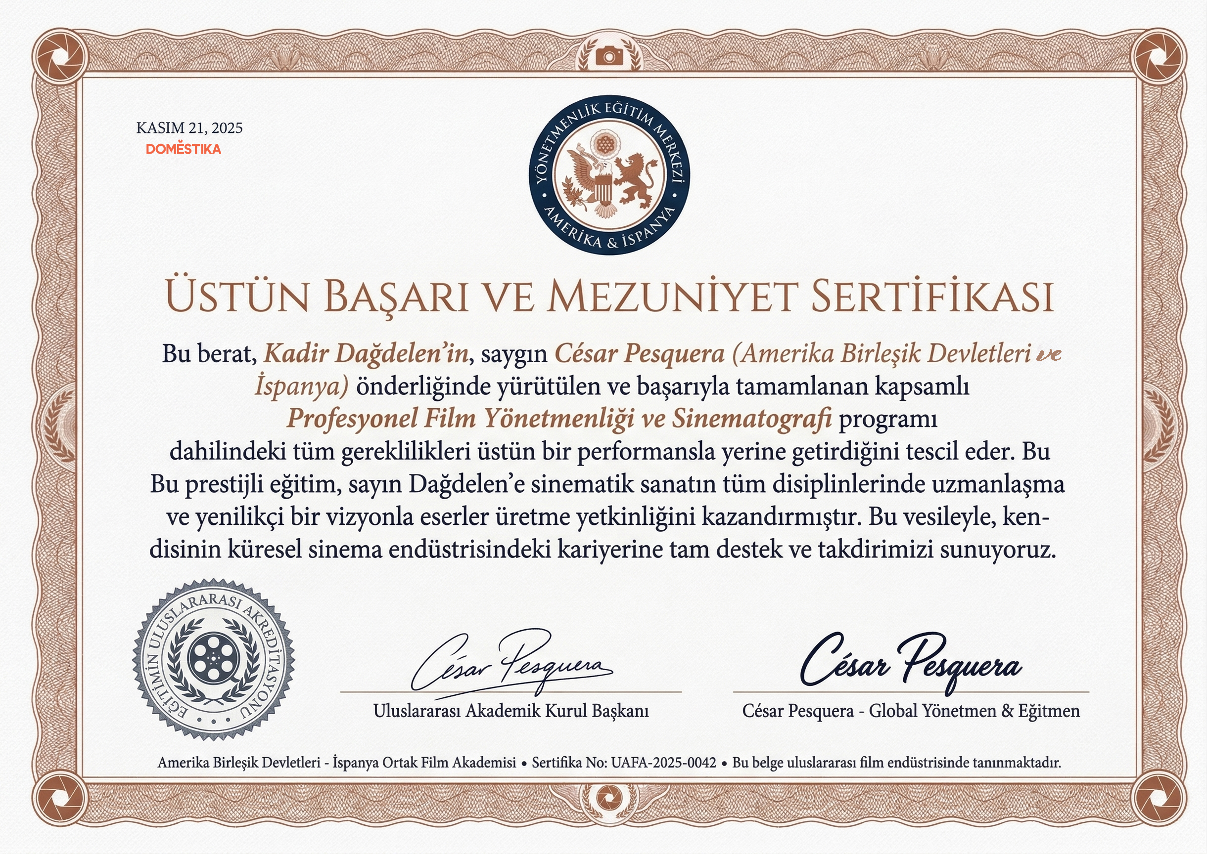 Yönetmenlik Sertifikası